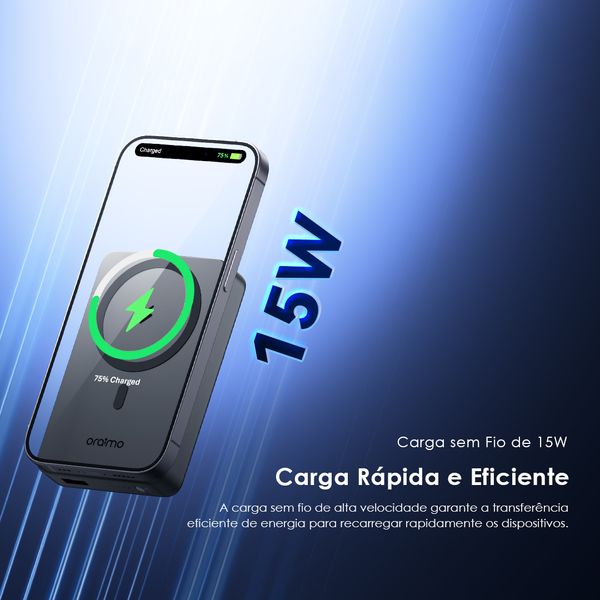 MagPower 15 Power Bank de 10000mAh com Carregamento Sem Fio e com Fio