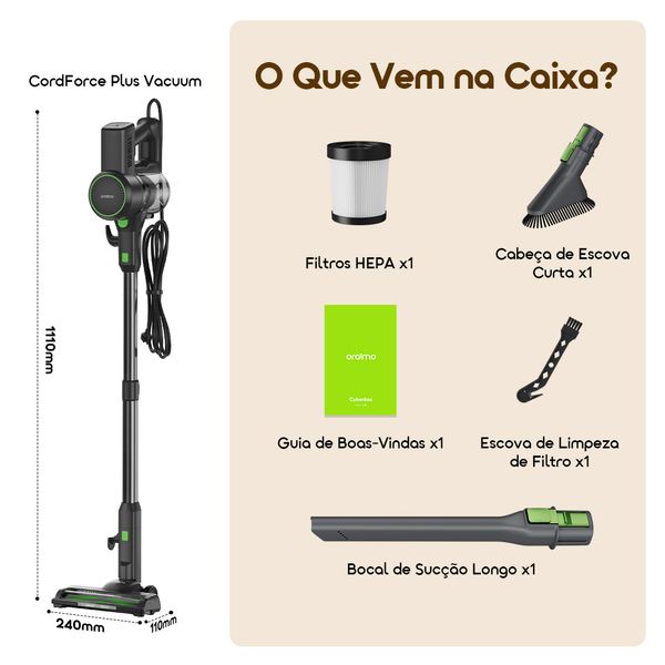CordForce Plus Aspirador vertical com fio, motor de 500 W