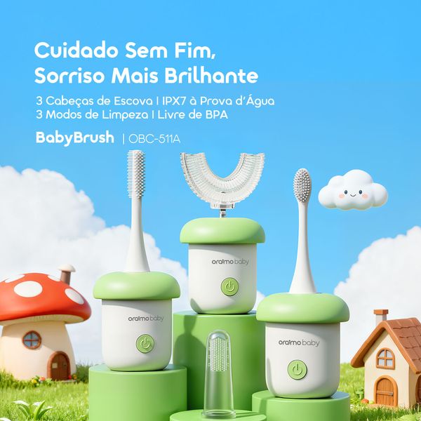 BabyBrush Escova de dentes elétrica para bebé com 3 modos de limpeza