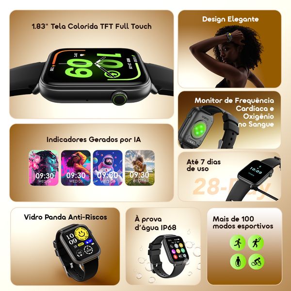 Watch 6N Relógio inteligente com ecrã a cores totalmente sensível ao toque