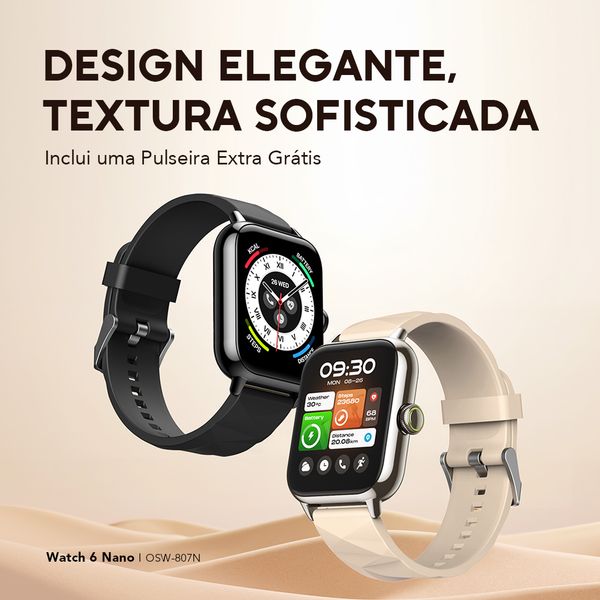 Watch 6 Nano Relógio inteligente com ecrã TFT totalmente sensível ao toque de 1,52"
