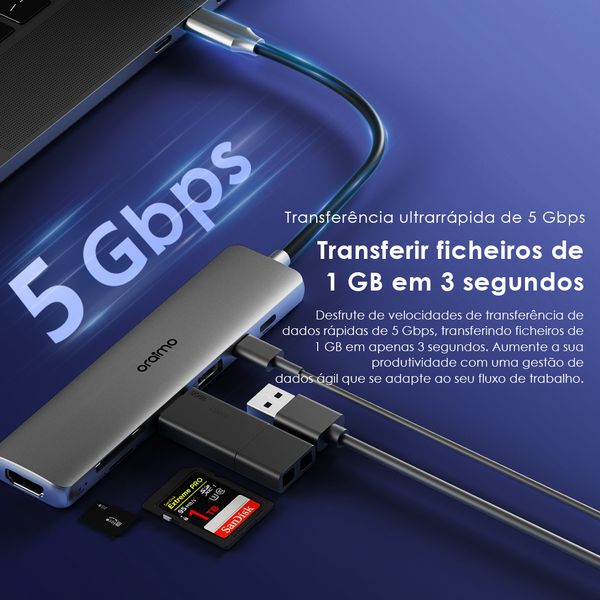 PowerTrans Adaptador multifunções USB-C 7 em 1
