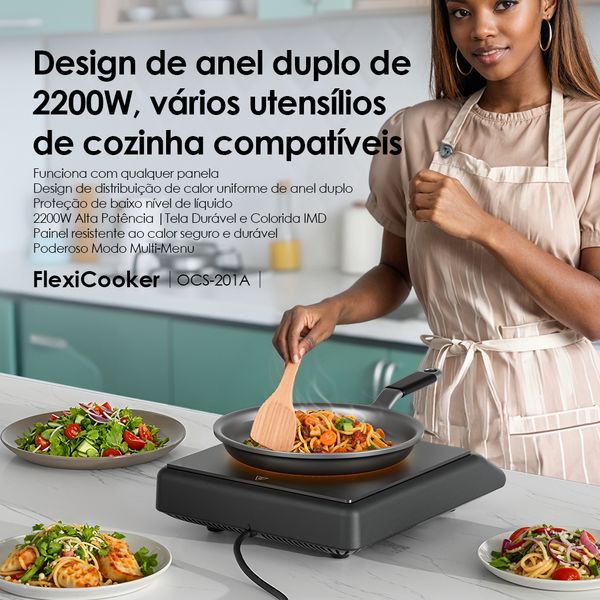 FlexiCooker Placa de aquecimento elétrica em cerâmica de 2200 W