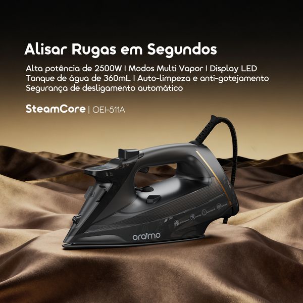 Steamcore Ferro de engomar elétrico de alta potência de 2500 W