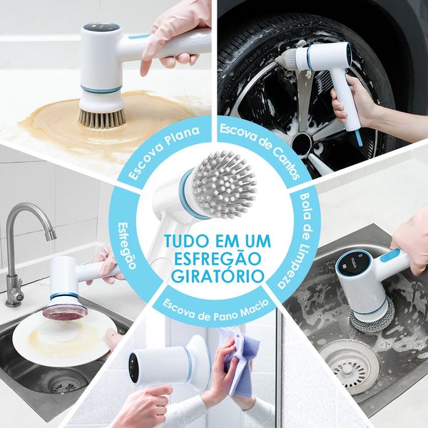 Ultra Cleaner Scrubber Escova Elétrica Giratória Sem Fio com 1,5h de Autonomia e 5 Cabeças de Substituição