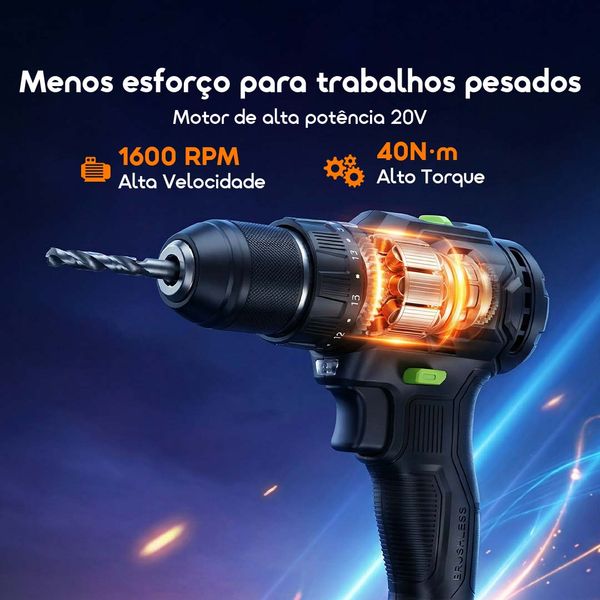 MaxDrill Berbequim/Aparafusador Elétrico Versátil Sem Fio de 20V
