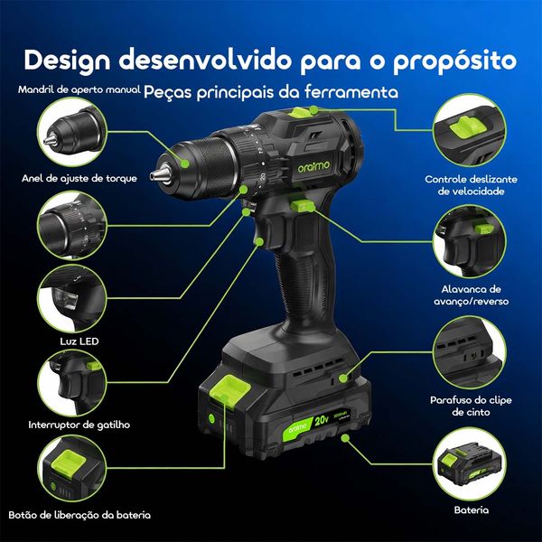 MaxDrill Berbequim/Aparafusador Elétrico Versátil Sem Fio de 20V