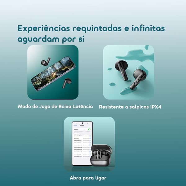 SpaceBuds Air+ Auscultadores sem fios verdadeiros com textura metálica e classificação IPX4.