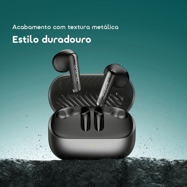 SpaceBuds Air+ Auscultadores sem fios verdadeiros com textura metálica e classificação IPX4.