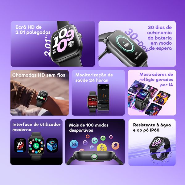 Watch 6 Lite Relógio inteligente de 2,01 polegadas com interface de utilizador moderna.