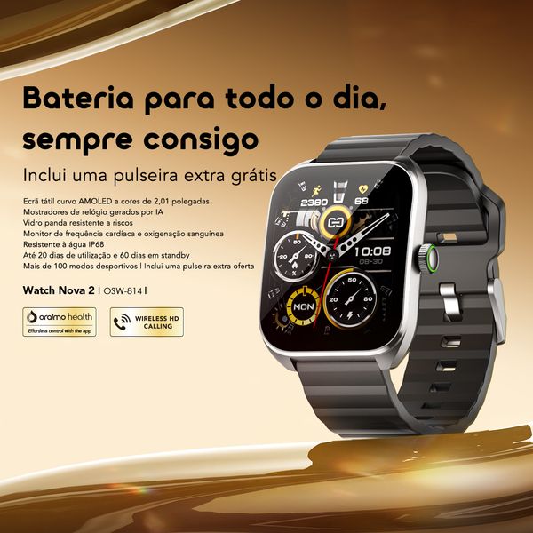 Watch Nova 2 Relógio inteligente com ecrã táctil curvo AMOLED de 2,01" e classificação IP68