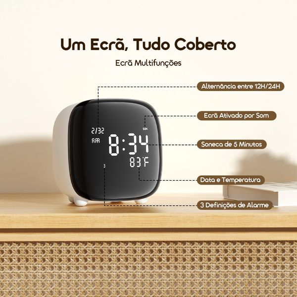 ClockPoint Plus Relógio digital multifunções recarregável com luz sensível ao toque