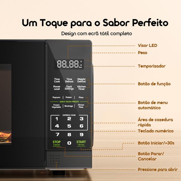 InfiWave Lite Forno micro-ondas com ecrã táctil de 23 litros e poupança de energia