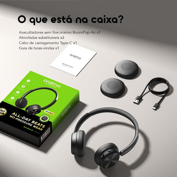 BoomPop Air Auscultadores sem fios leves, supra-auriculares.