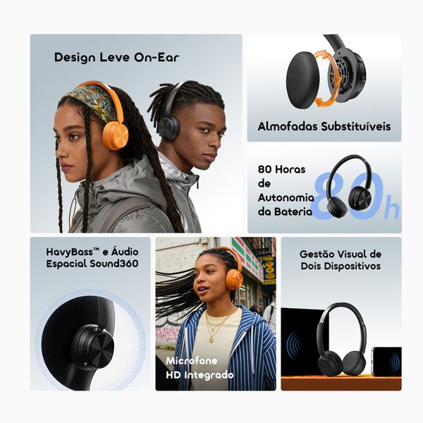 BoomPop Air Auscultadores sem fios leves, supra-auriculares.