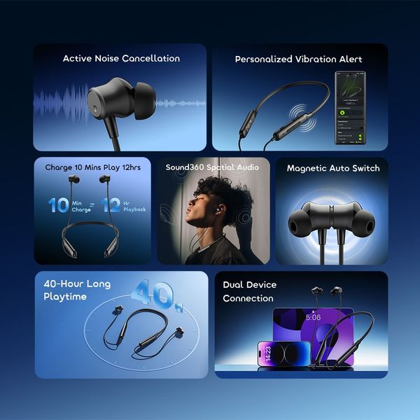 Necklace 5 30dB Noise Cancellation & Call Vibration Earphones