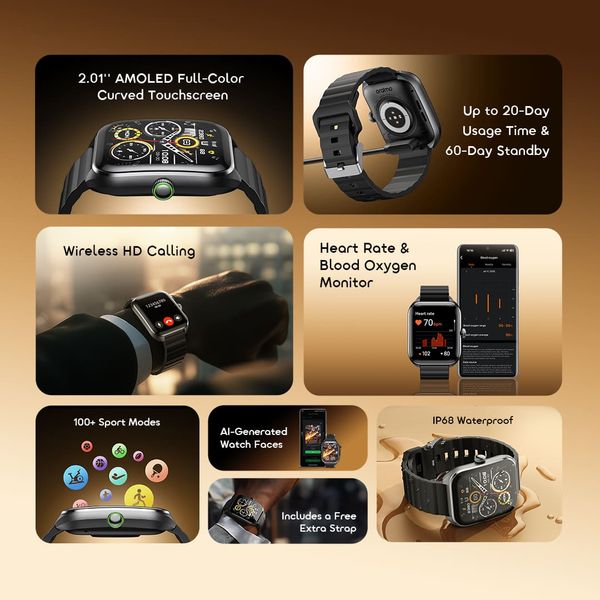 Watch Nova 2 2.01" AMOLED IP68 Curved Touchscreen Smart Watch