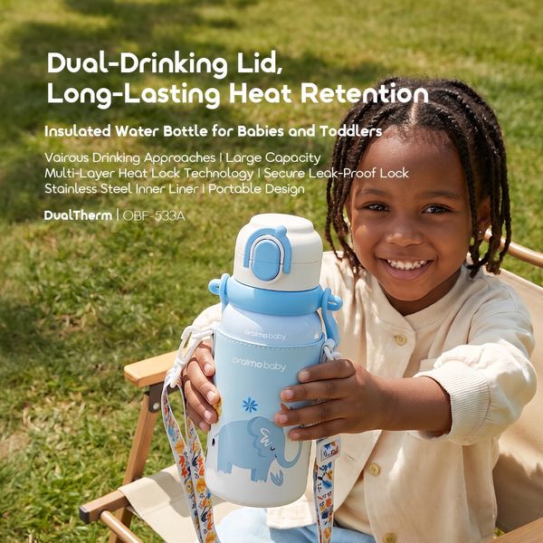 Dual Therm 750ML Dual-Drinking Leak-Proof Insulated Water Bottle for Babies and Toddlers