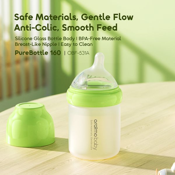 PureBottle 160 160ml Anti-Colic Silicone Glass Baby Bottle
