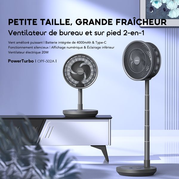 Mini Ventilateur Turbo Portable, Rechargeable Par USB, 5 Vitesses, Autonomie Jusqu'à