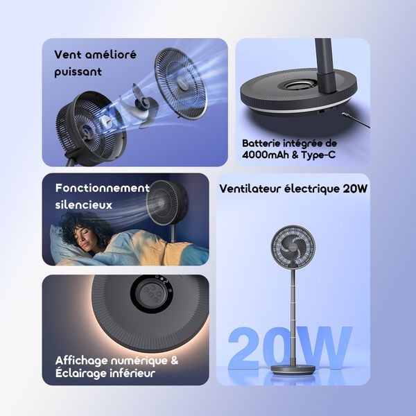 PowerTurbo Ventilateur pliable portable 4000 mAh