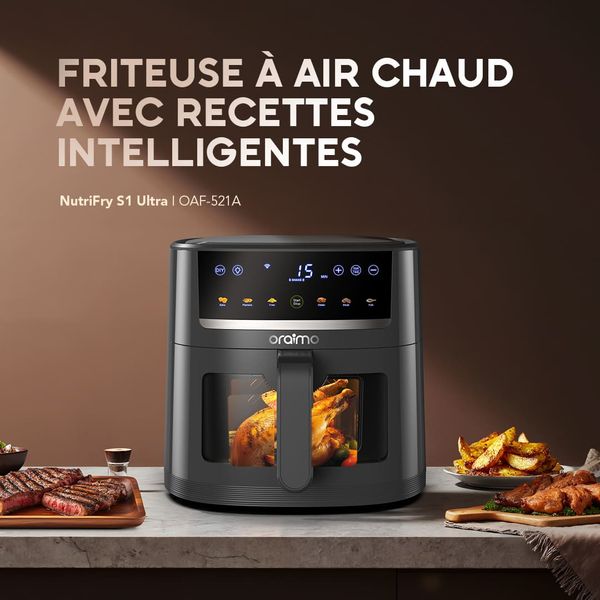 NutriFry S1 Ultra Friteuse à air chaud 1500 W, 6 L, avec écran tactile et contrôle via application