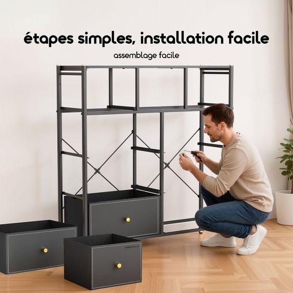 NoirDresser Commode de Rangement 9 Tiroirs Grande Capacité – Cadre en Acier