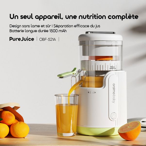 PureJuice Presse-agrumes Bébé Lame Rechargeable Sécurisé