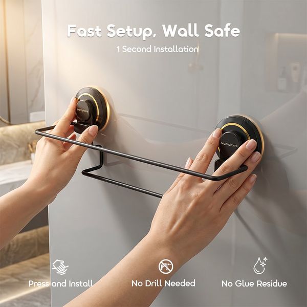 HookBar 6kg Load Capacity Reusable Suction Cup Towel Rail with Extra Hooks