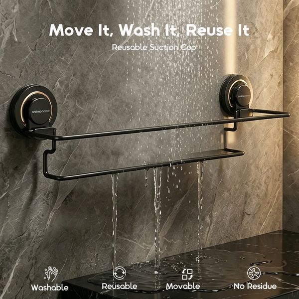 HookBar 6kg Load Capacity Reusable Suction Cup Towel Rail with Extra Hooks