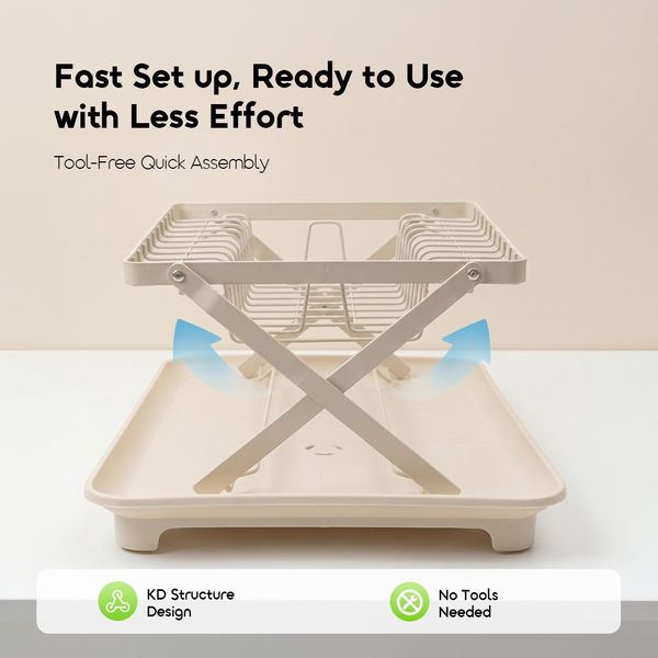 RackDrain Foldable Two-Tier Dish Rack with Guided Drainage
