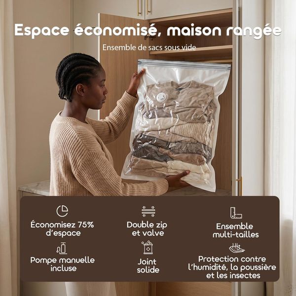 VacEase 6 pcs Compact Durable Vacuum Storage Bags