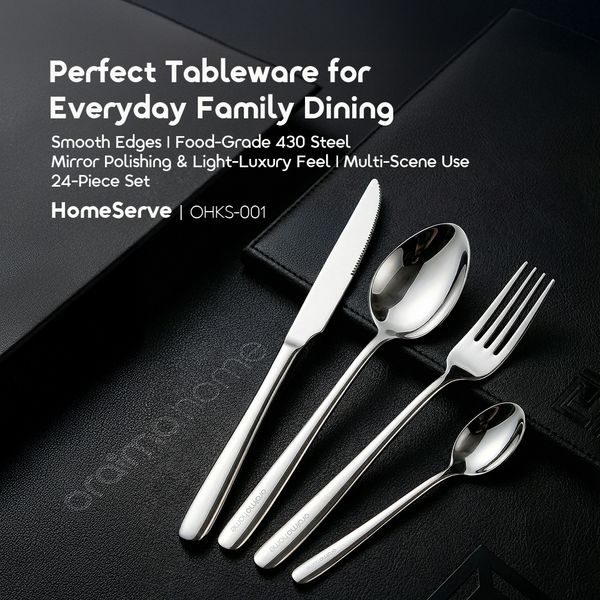 HomeServe Smooth Edges Food-Grade 430 Steel Flatware Set (4 x 6 pcs)