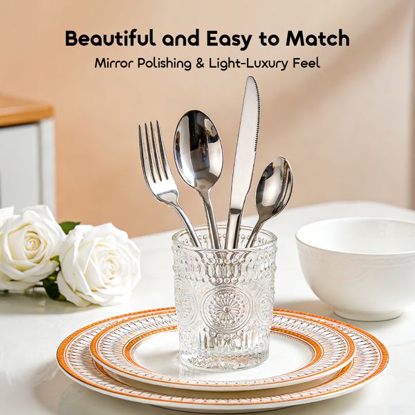 HomeServe Smooth Edges Food-Grade 430 Steel Flatware Set (4 x 6 pcs)