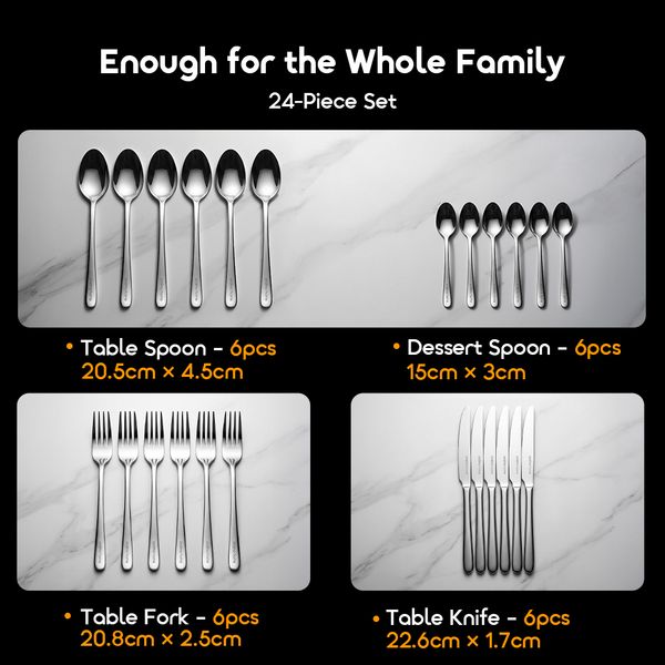 HomeServe Smooth Edges Food-Grade 430 Steel Flatware Set (4 x 6 pcs)