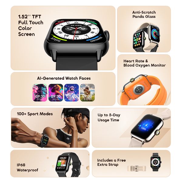 Watch 6 Nano Relógio inteligente com ecrã TFT totalmente sensível ao toque de 1,52"