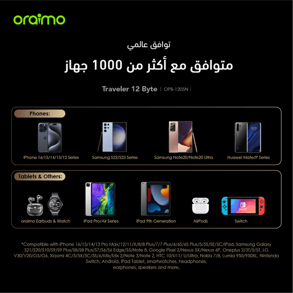 Traveler 12 Byte باور بانك بسعة 20000 مللي أمبير بقوة 12 وات