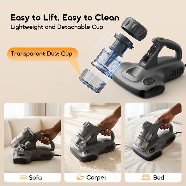 CozyClean Aspirateur de Matelas Anti‑Acariens 12 kPa avec Capteur Intelligent