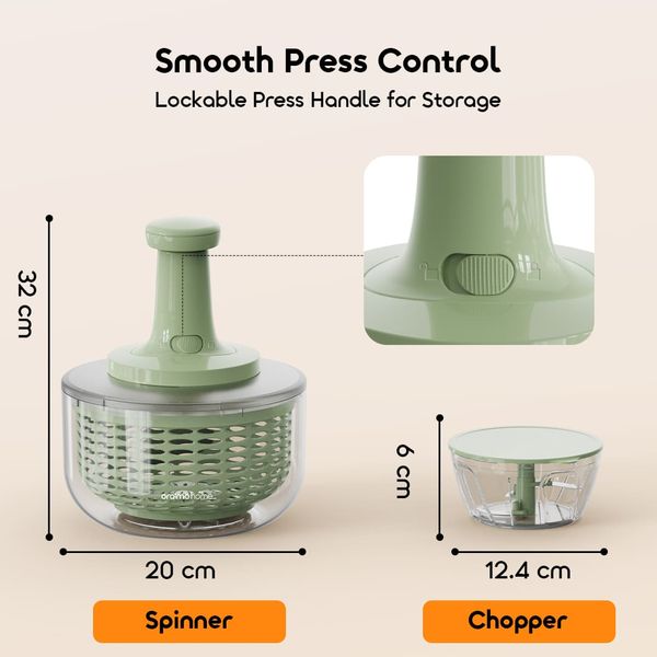 GrateSpin 2 in 1 Stainless Press Chopper & Spinner Set