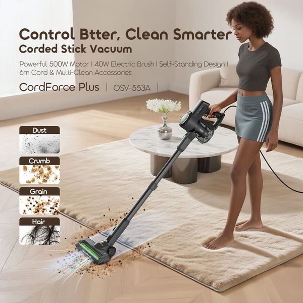 CordForce Plus Corded Stick Vacuum 500W Motor