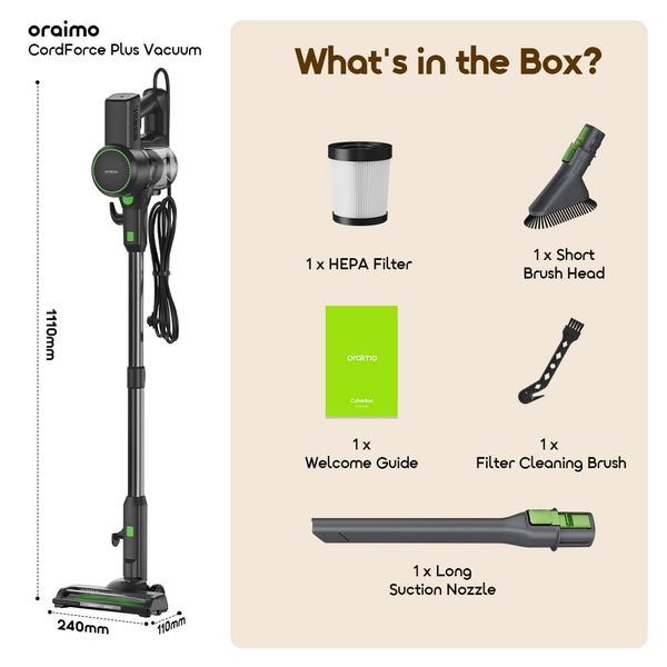 CordForce Plus Corded Stick Vacuum 500W Motor
