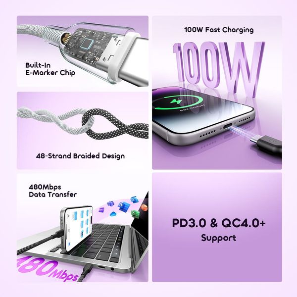 BraidLine 100W Type-C-to Type-C Tear-Resistant Durability Data Cable