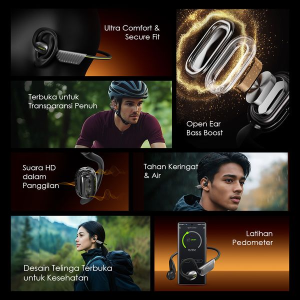 OpenCirclet 2 Headphone Tanpa Penutup Telinga dengan Pelacakan Langkah IPX5