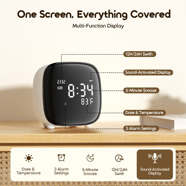 ClockPoint Plus Réveil numérique rechargeable à éclairage tactile