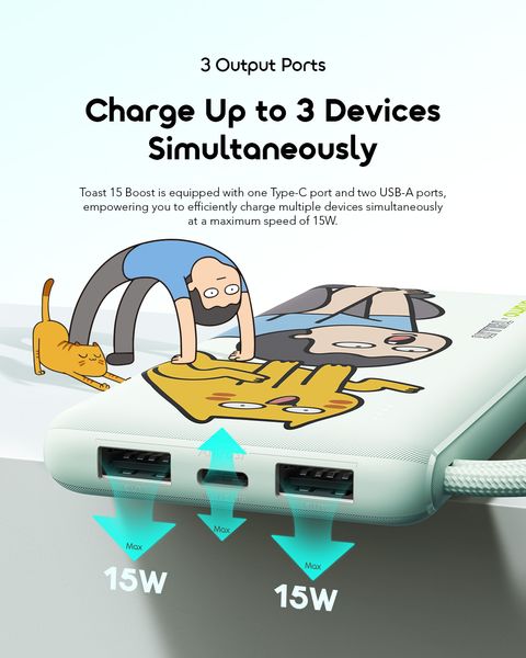 Toast 15 Boost Power Bank 15W Pengisian Cepat dengan 3 Port