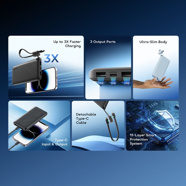 10000mAh Power Bank Efficient Slim PowerFlow L1