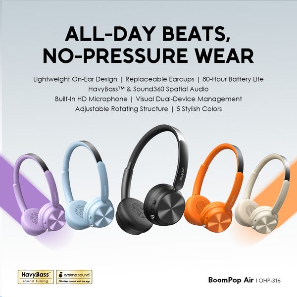 BoomPop Air Lightweight On-Ear Wireless Headphones