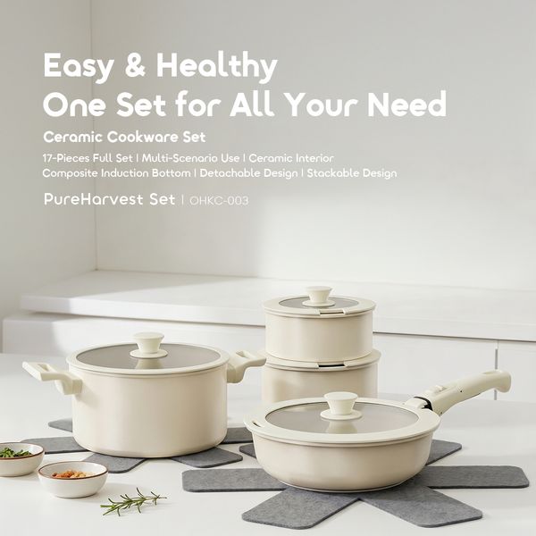 PureHarvest Set Versatile Convenient Ceramic Cookware Set (17pcs)