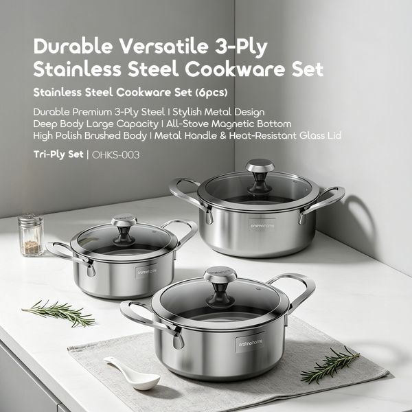 Tri-Ply Set Durable Versatile Stainless Steel Cookware Set(6pcs)