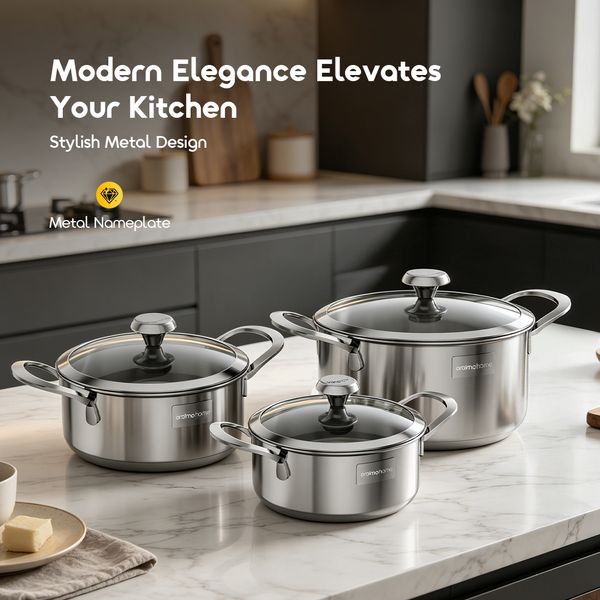 Tri-Ply Set Durable Versatile Stainless Steel Cookware Set(6pcs)